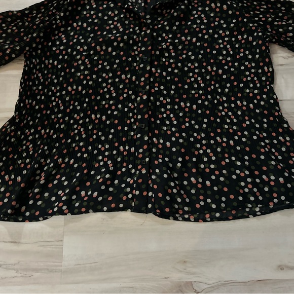ASOS Womens Pleated Polka Dot 18/20W Blouse Black Sheer Bell Sleeve Flowy Top - Picture 7 of 13